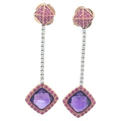 Vintage 18k Krementz Amethyst Diamond Ruby Earrings