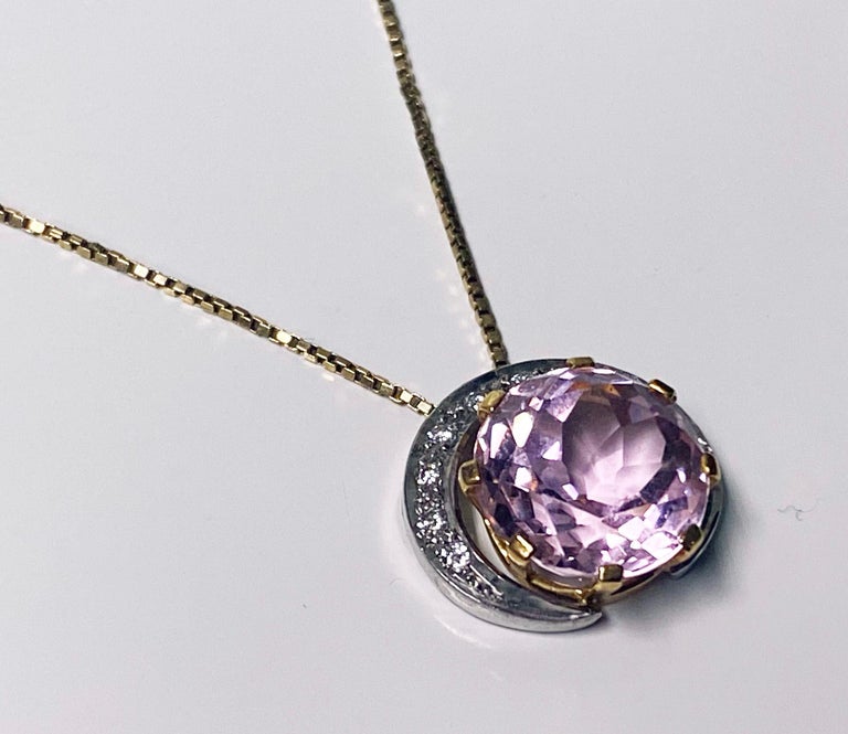 Women's or Men's 18k Kunzite and Diamond Pendant with 18k Chain For Sale