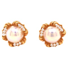 18K Kurt Wayne Pearl Diamond Earrings Yellow Gold