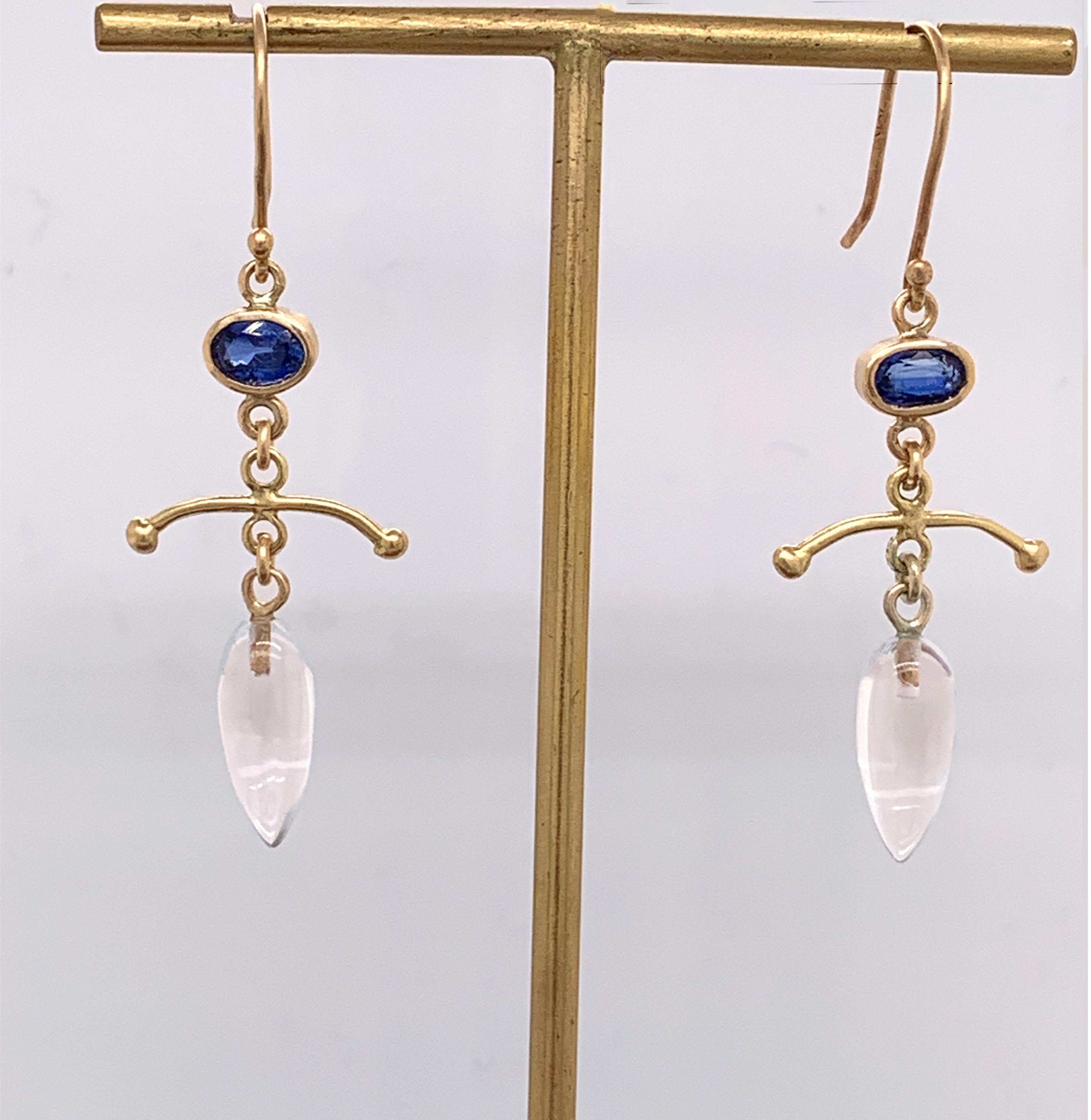 Pear Cut 18 Karat Kyanite and Crystal Drop Earrings For Sale