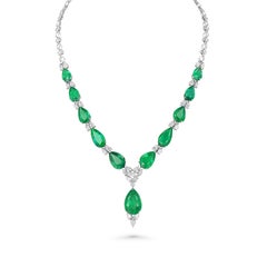 18K Ladies Chandelier Emerald and Diamonds Necklace