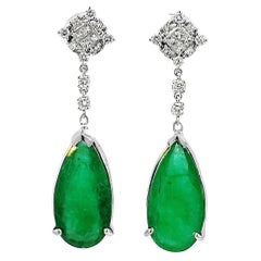 18K Ladies Dangling Emerald Earrings with Diamonds