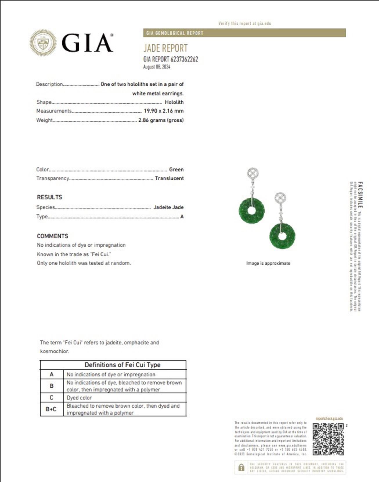 Donna Orecchini a cerchio pendenti in giadeite da donna in 18 carati con diamanti in vendita