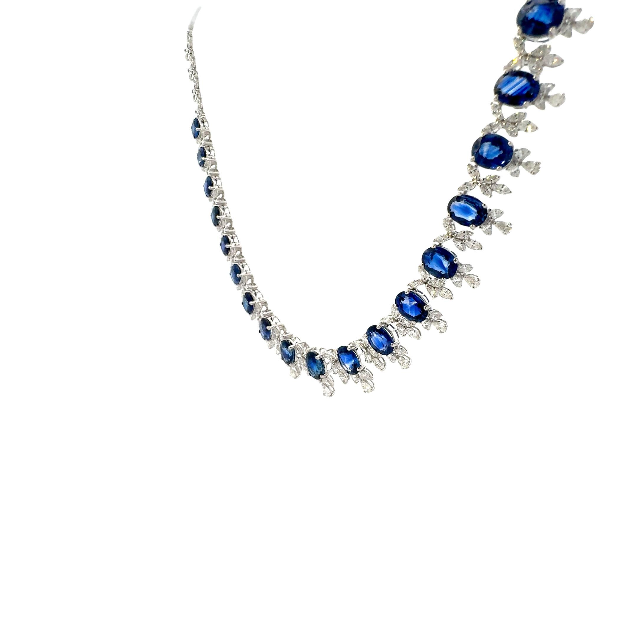Modern 18K Ladies Necklace with Blue Sapphire and Diamonds For Sale