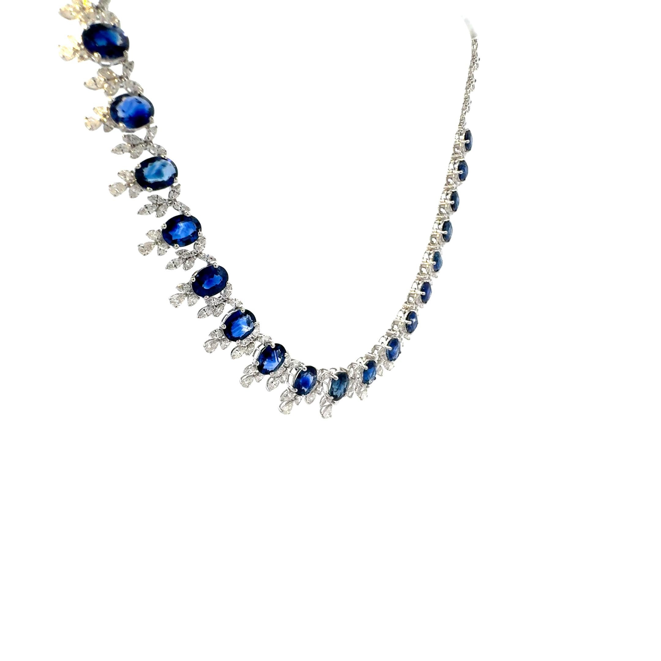 Oval Cut 18K Ladies Necklace with Blue Sapphire and Diamonds For Sale