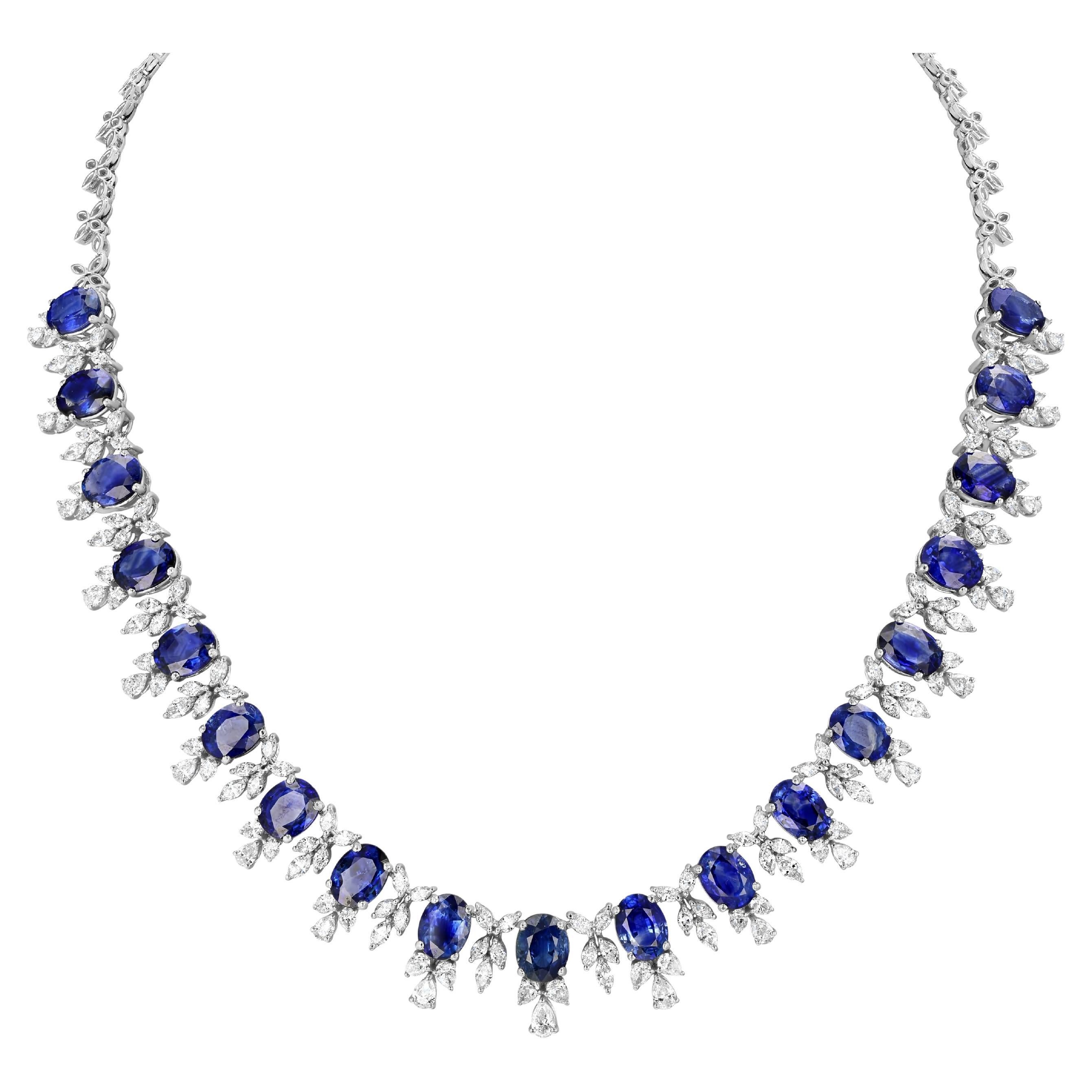 18K Ladies Necklace with Blue Sapphire and Diamonds For Sale
