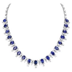 18K Ladies Necklace with Blue Sapphire and Diamonds