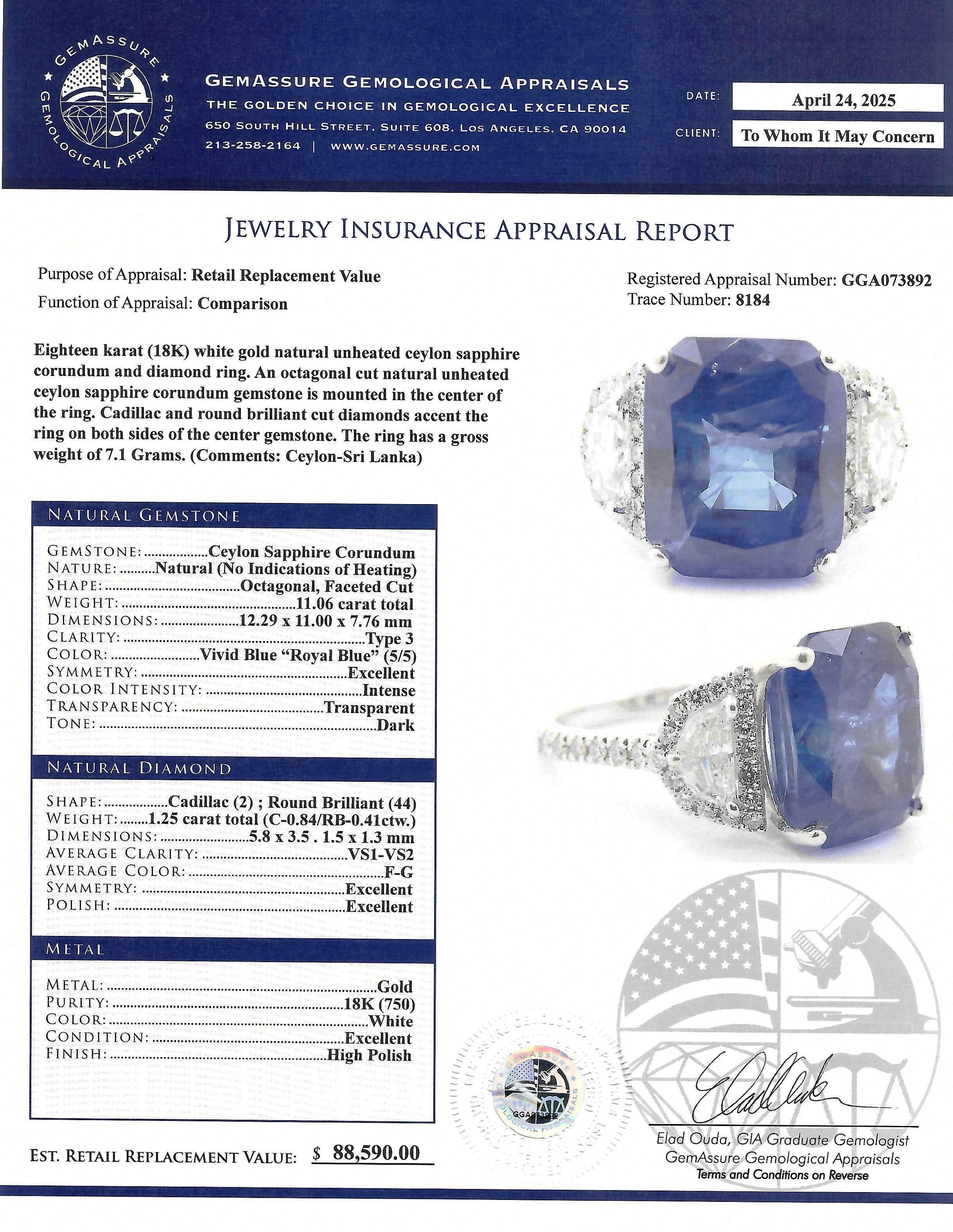 Anello da donna in 18 carati con zaffiro blu e diamanti In condizioni Nuovo in vendita a LA, CA