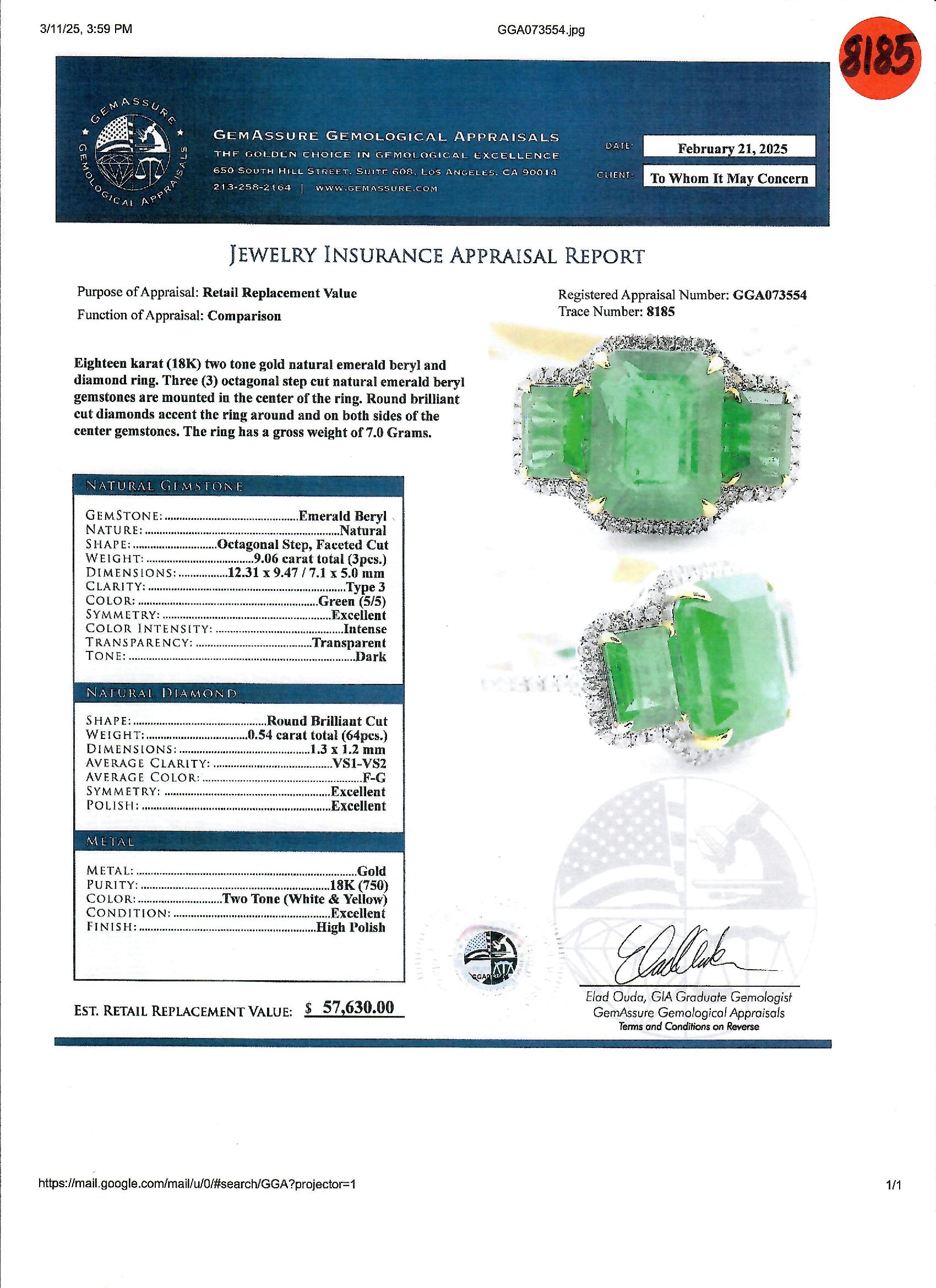 Anello da donna 18K con smeraldo e diamanti In condizioni Nuovo in vendita a LA, CA