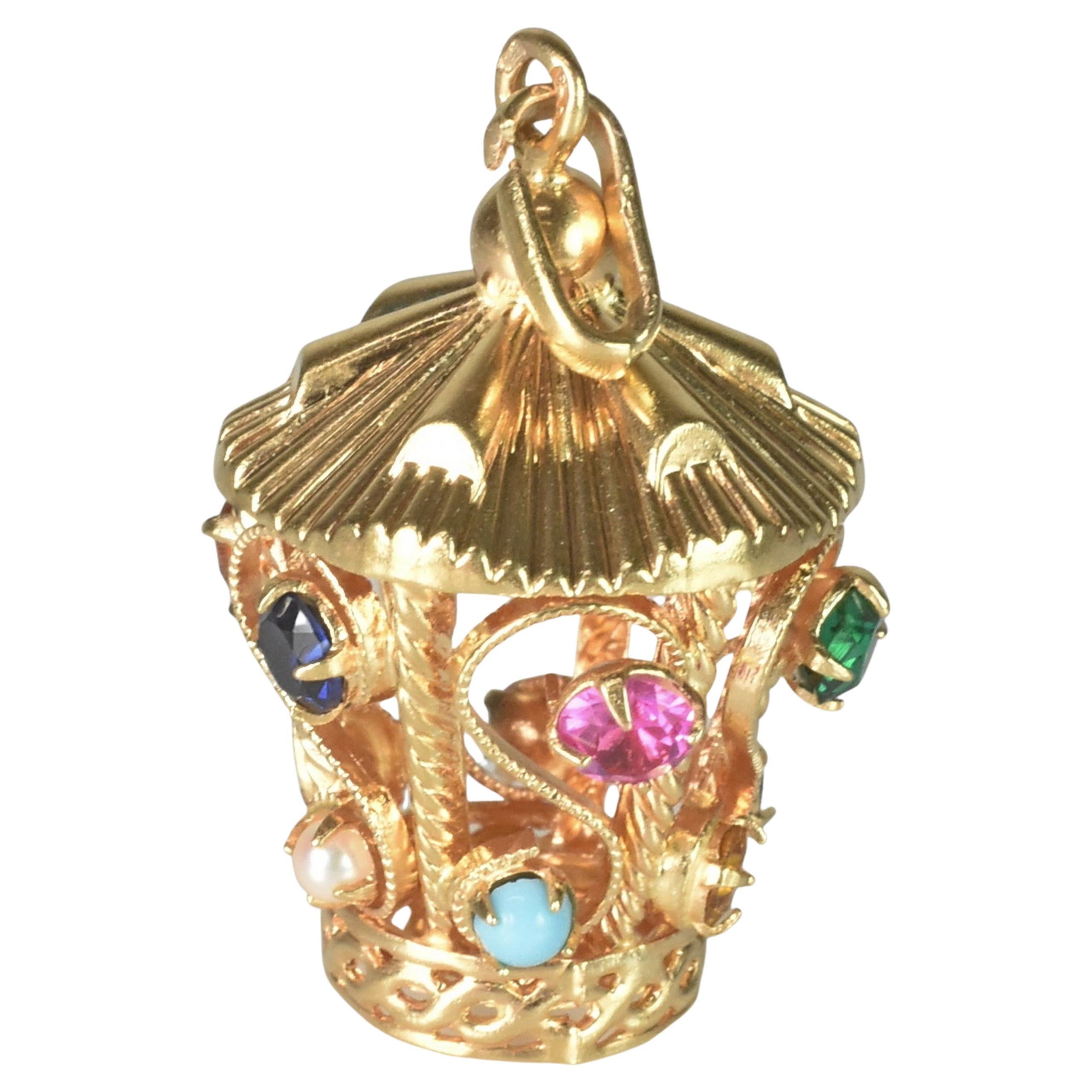 18K Lantern Charm with Multicolored Stones For Sale