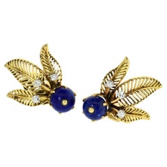 18K Lapis and Diamond Vintage Earrings, c. 1950