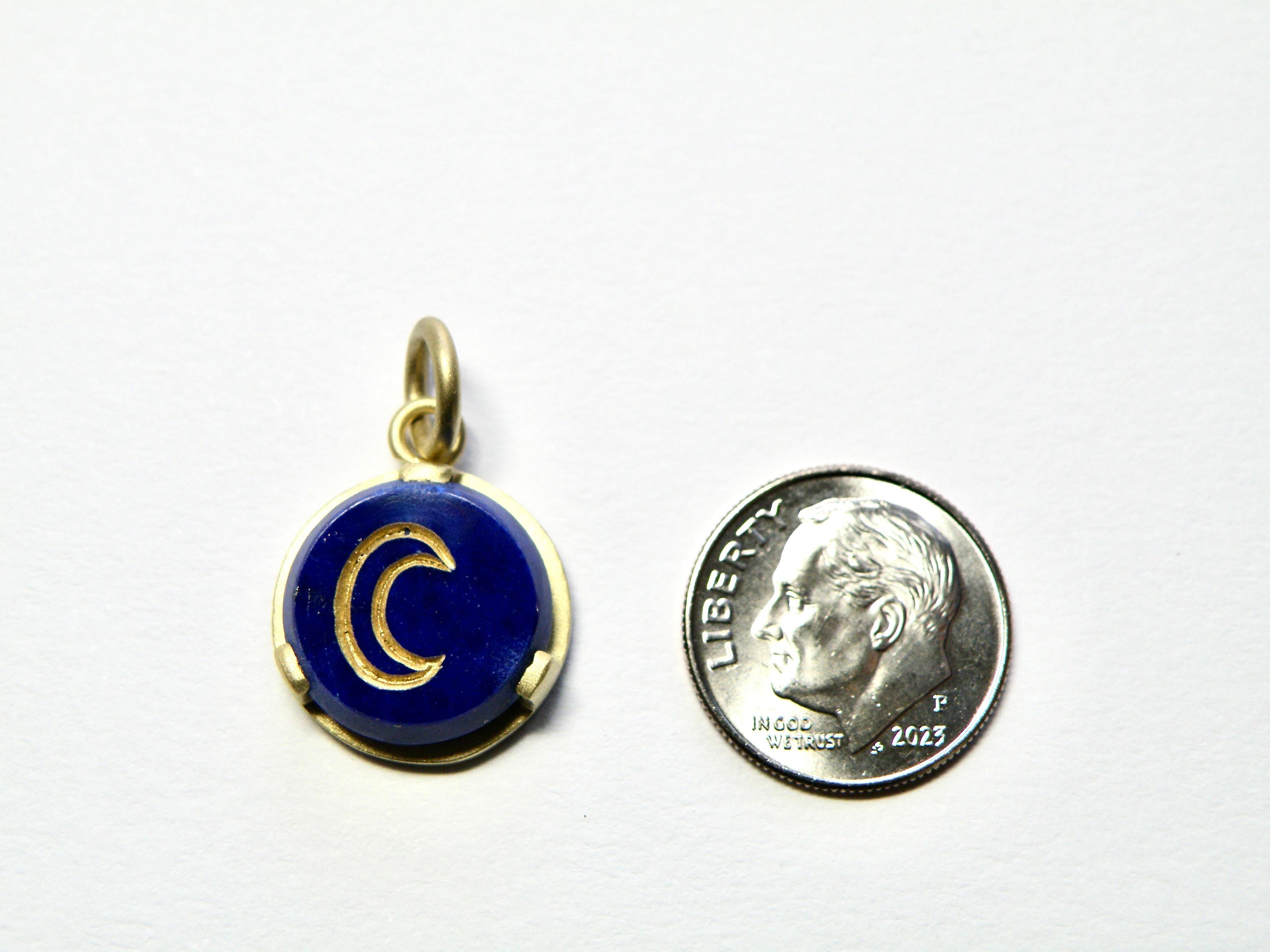 Contemporary 18K Lapis Cressent Moon Pendant For Sale