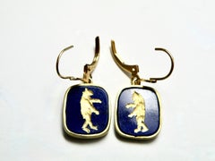 18k lapis earrings. Carved Gold Intaglio bears