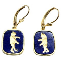 18k lapis earrings. Carved Gold Intaglio bears