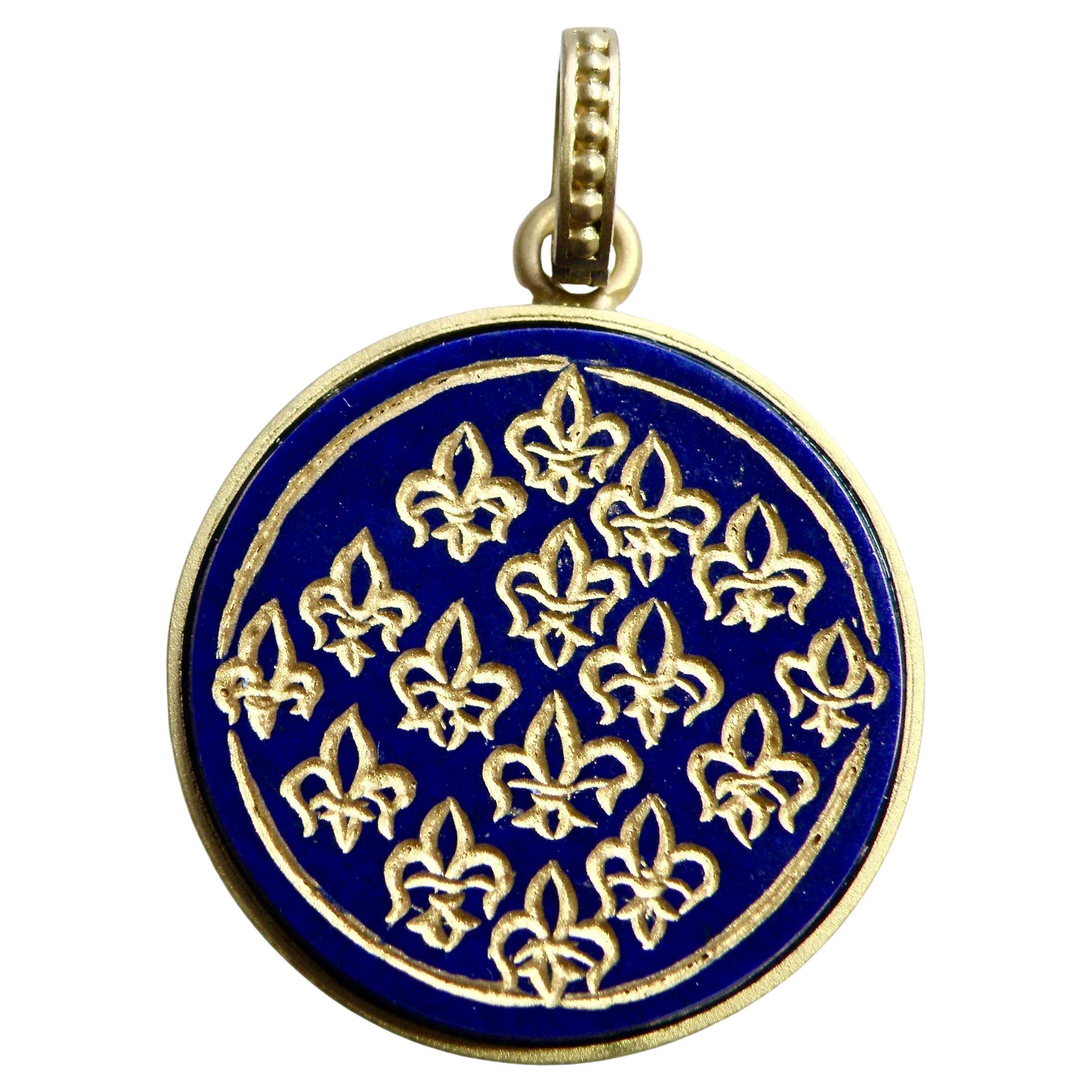 18k lapis enhancer, multi mini fleur de lis intaglio