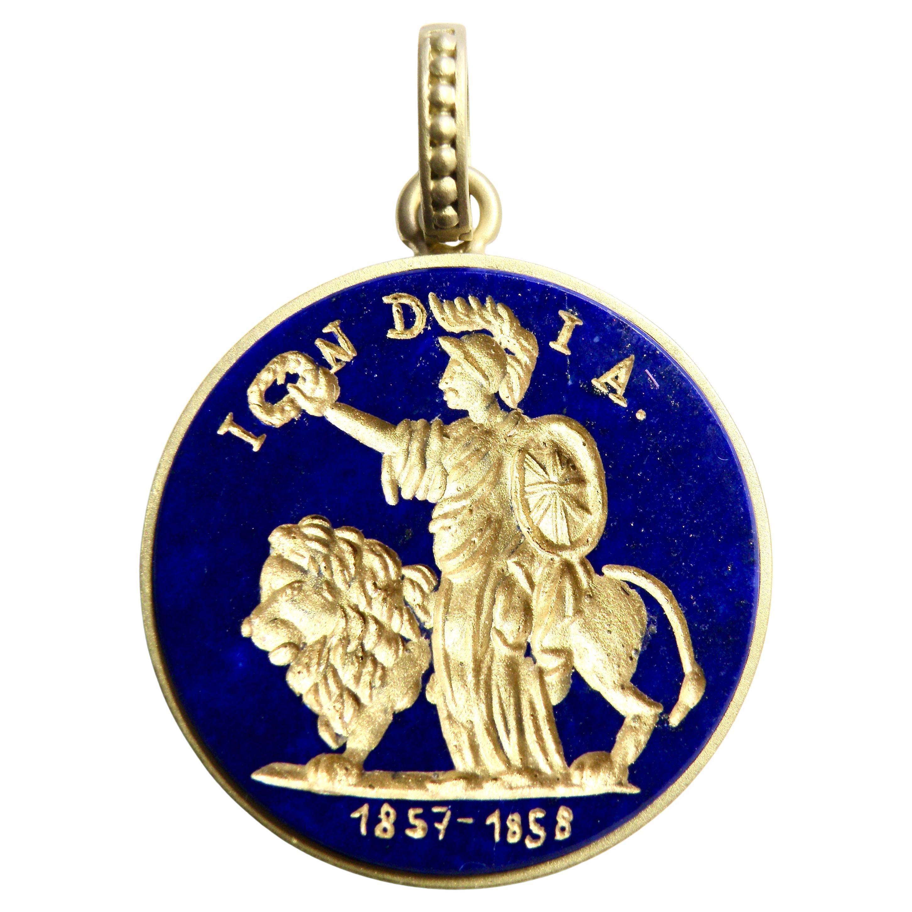 18k lapis enhancer, roman soldier with Lion Intaglio