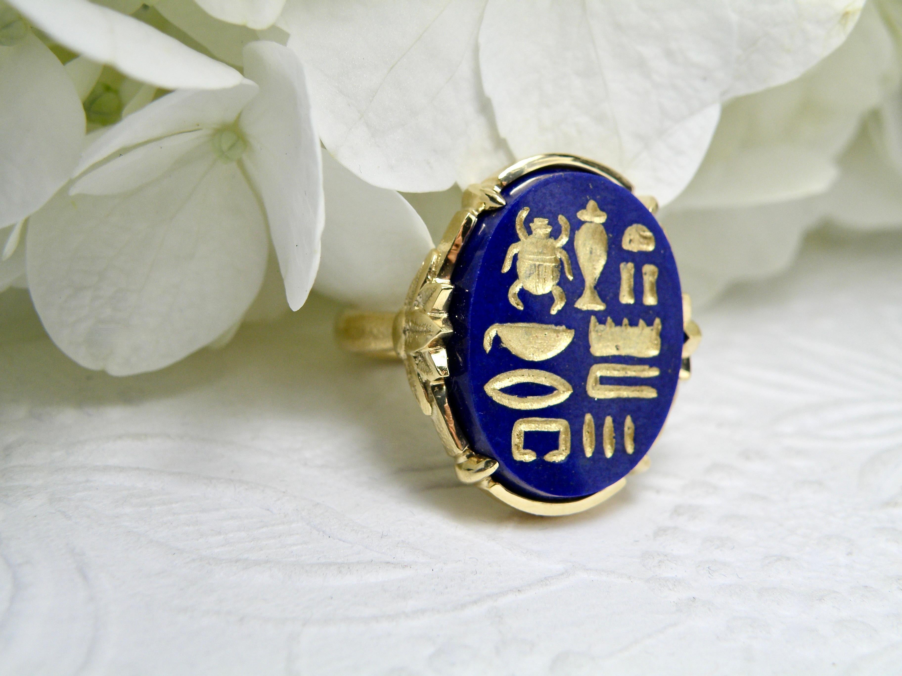 Contemporary 18k lapis Intaglio ring, Nefertiti