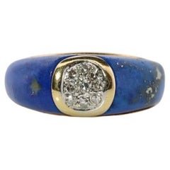 Anillo de lapislázuli y diamantes de 18k. Banda de Lapislázuli y Diamante DAISY Central.