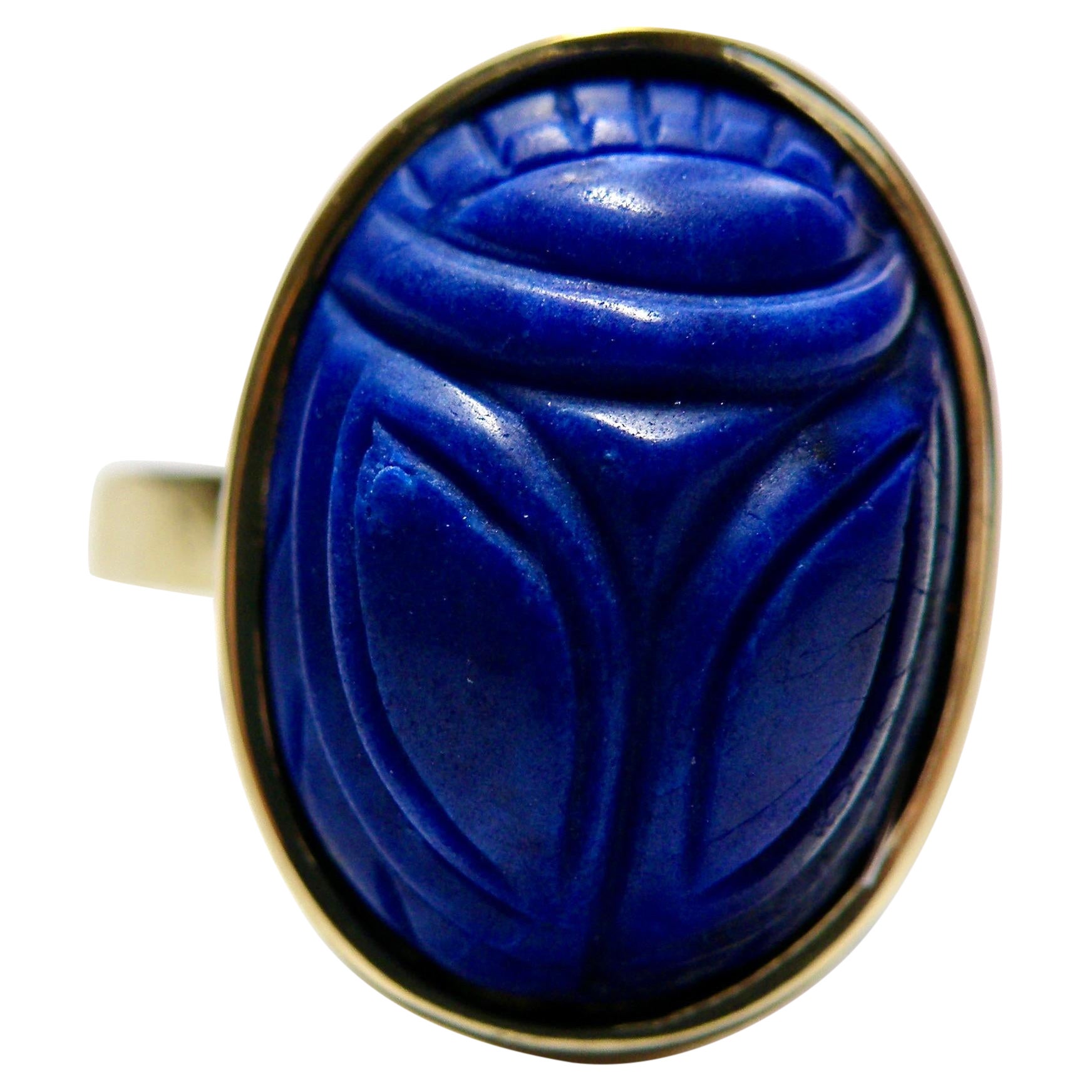 Anillo Escarabajo Tallado Lapislázuli 18K