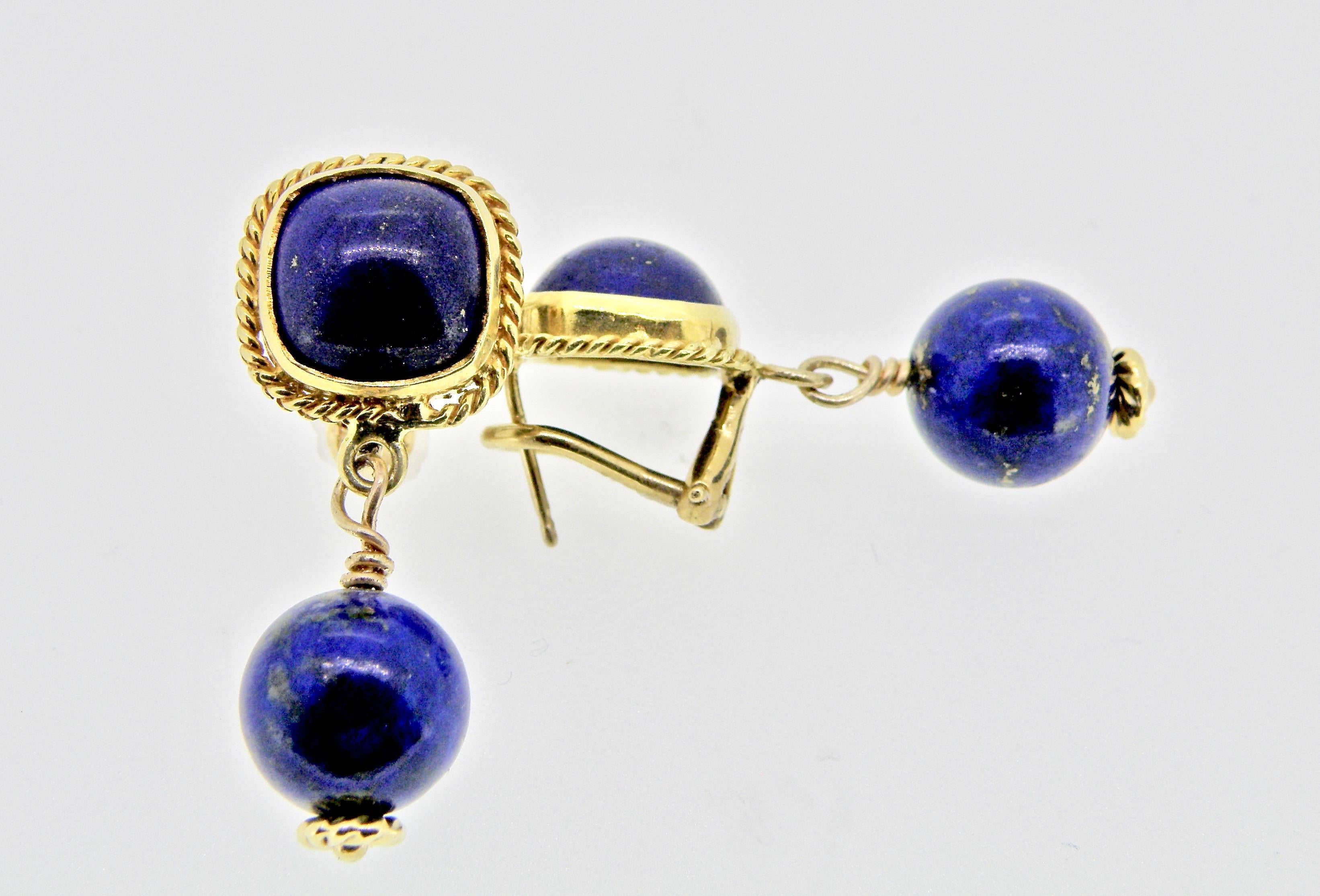 Contemporary 18 Karat Lapis Lazuli Drop Earrings