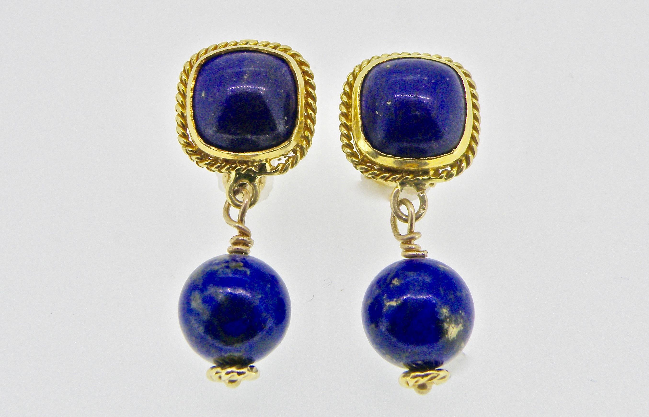 18 Karat Lapis Lazuli Drop Earrings In New Condition In Cohasset, MA
