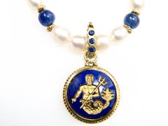18K Lapis Poseidon Pendant With Sapphire Bail