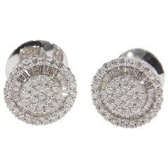 18 Karat Large Diamond Cluster Earrings White Gold Stud 3.00 Carat