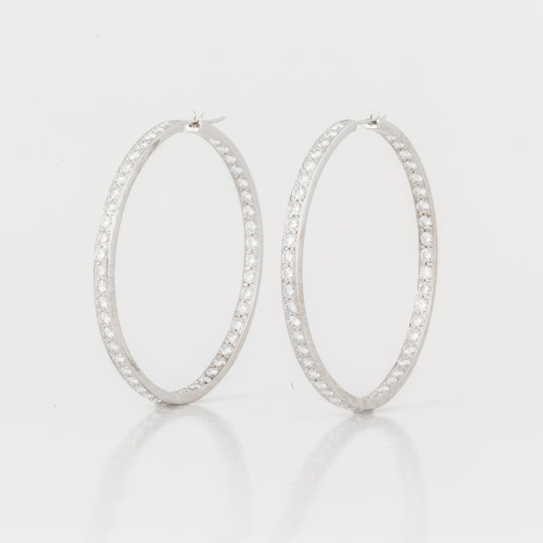 Large Diamond Hoop Earrings in 18K White Gold For Sale at 1stDibs