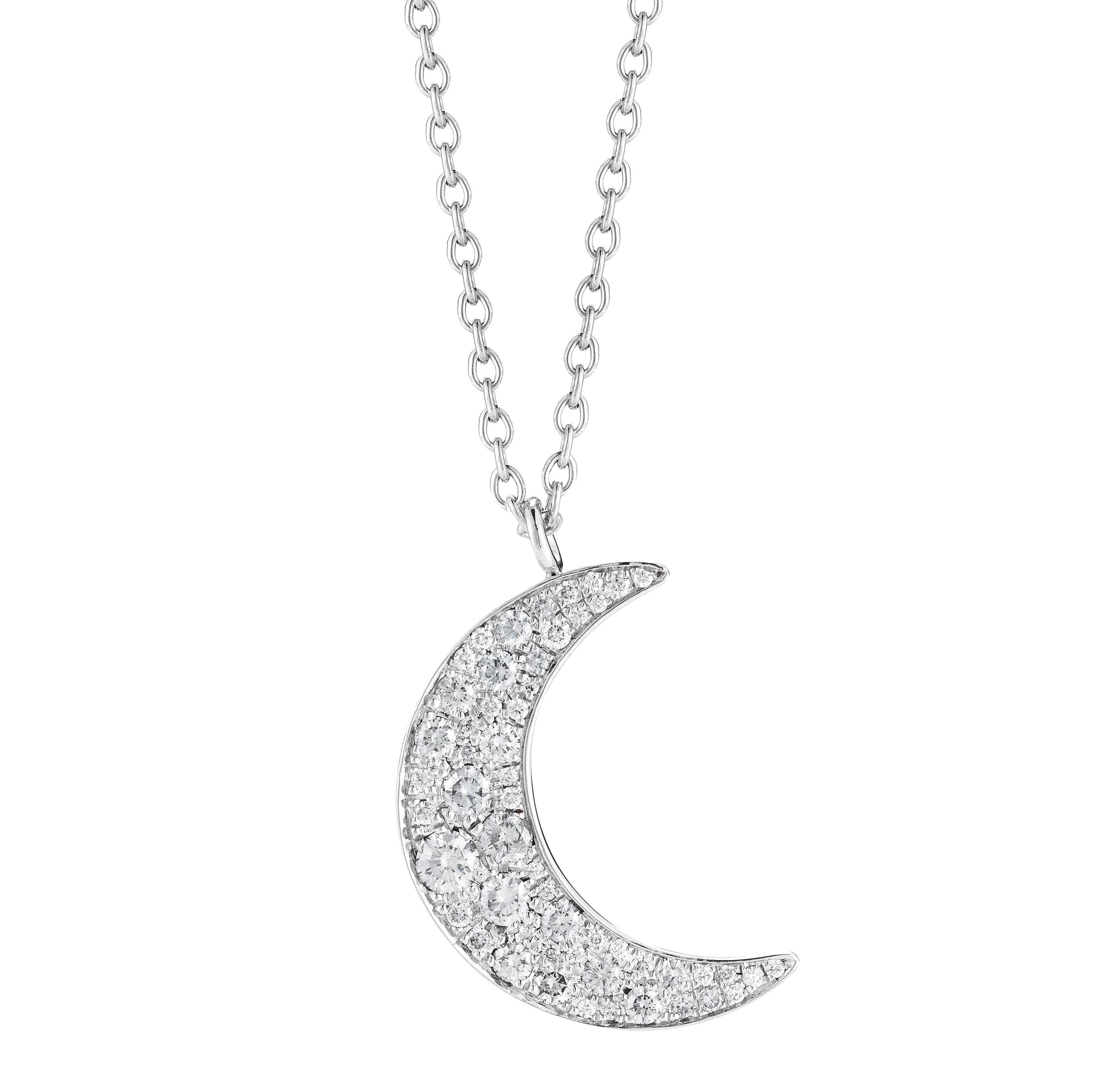 18 Karat Large Pavé Diamond Moon Pendant Necklace For At 1stdibs