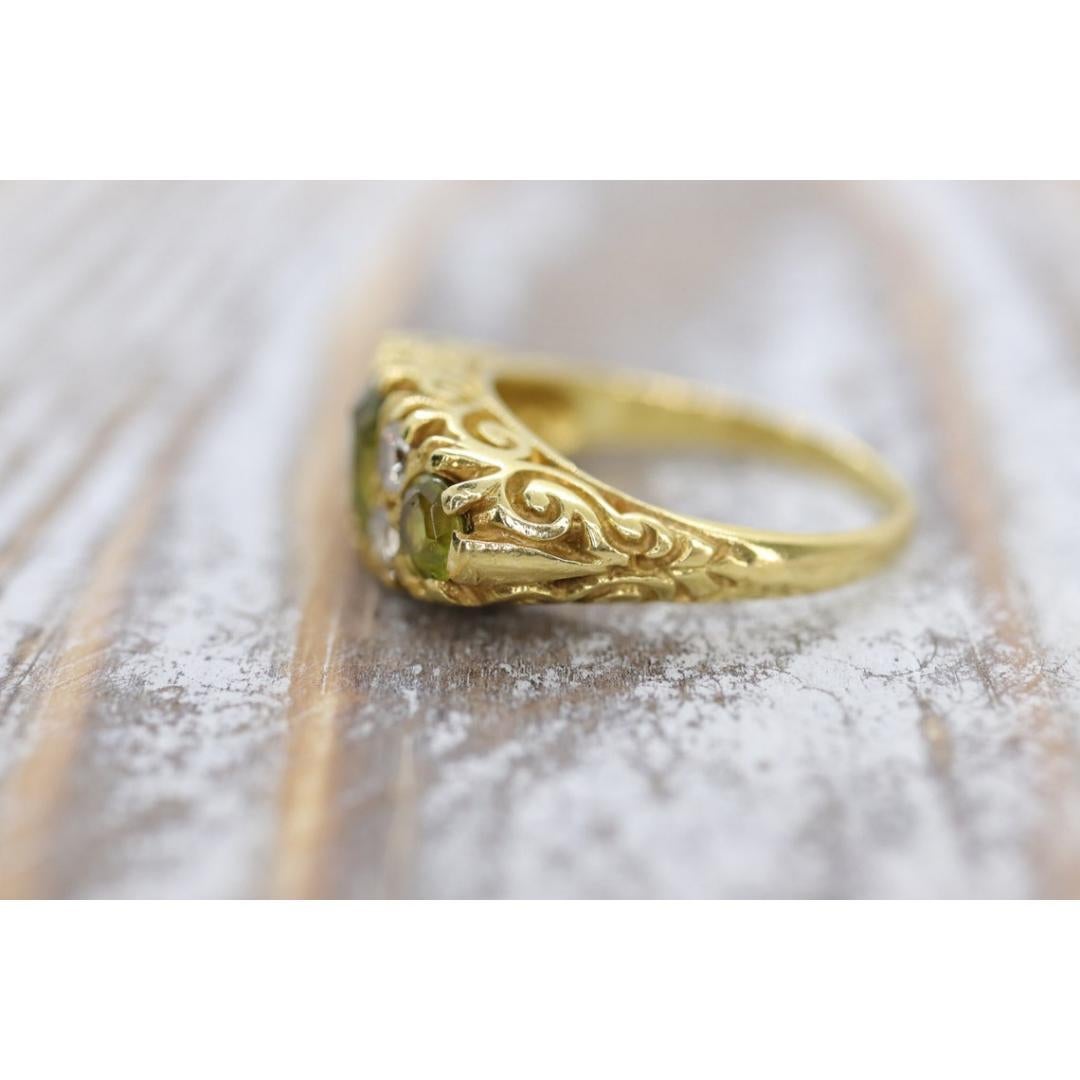 18k Large Peridot and Diamond Ring. Made in UK 1976. 6.4grams with 0.40ctw For Sale 6