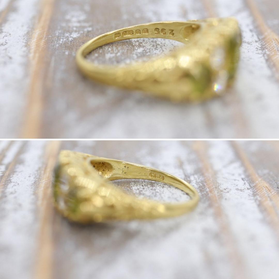 18k Large Peridot and Diamond Ring. Made in UK 1976. 6.4grams with 0.40ctw For Sale 7