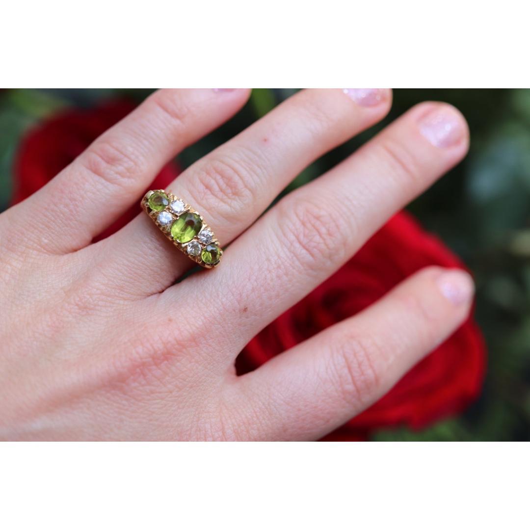 18k Large Peridot and Diamond Ring. Made in UK 1976. 6.4grams with 0.40ctw For Sale 2
