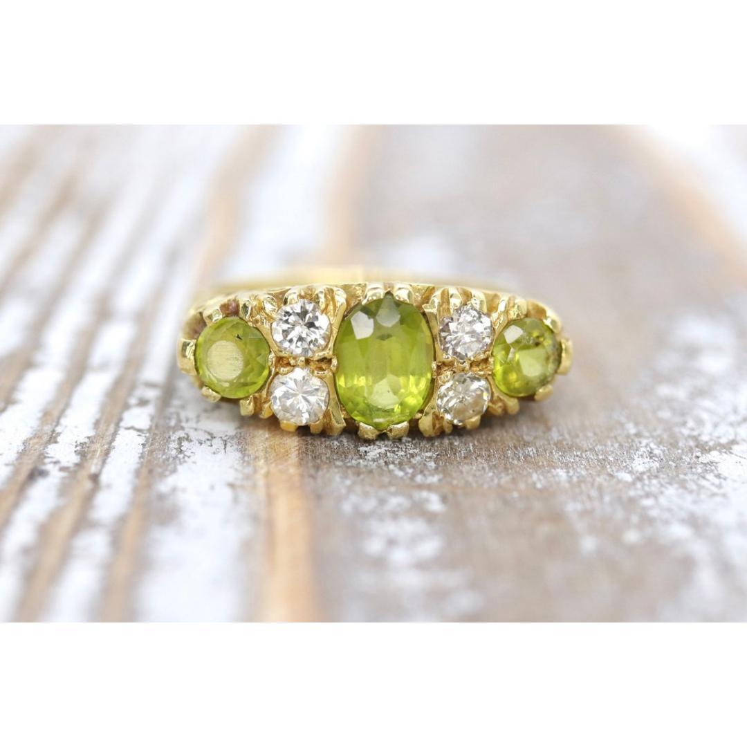 18k Large Peridot and Diamond Ring. Made in UK 1976. 6.4grams with 0.40ctw For Sale 3