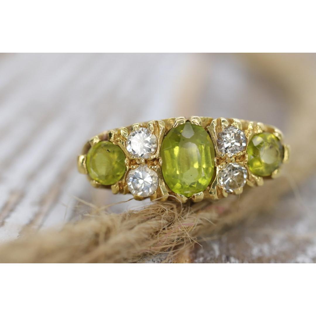 18k Large Peridot and Diamond Ring. Made in UK 1976. 6.4grams with 0.40ctw For Sale 5