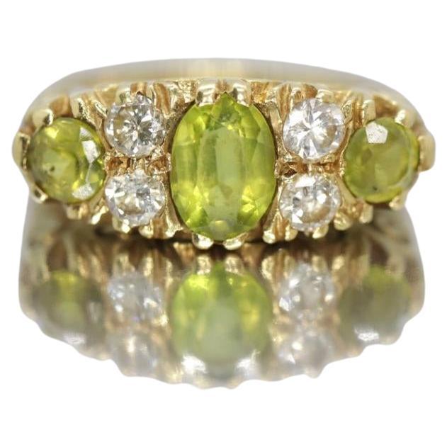 18k Large Peridot and Diamond Ring. Made in UK 1976. 6.4grams with 0.40ctw For Sale