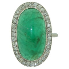 18K Large Swedish 8.8 Carat Emerald and Diamond Halo Ring