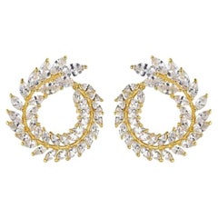 Round Leaf Shape Diamond 18K Yellow Gold Earrings