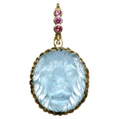 18k Lg Enhancer, Carved Aquamarine Lion, Sapphire Bail