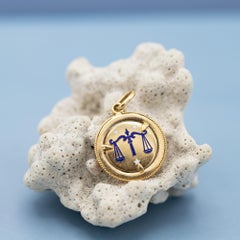 18K Libra, Vintage 18 karat zodiac charm pendant - solid yellow gold - Star Sign