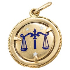 18K Libra, Vintage 18 karat zodiac charm pendant - solid yellow gold - Star Sign