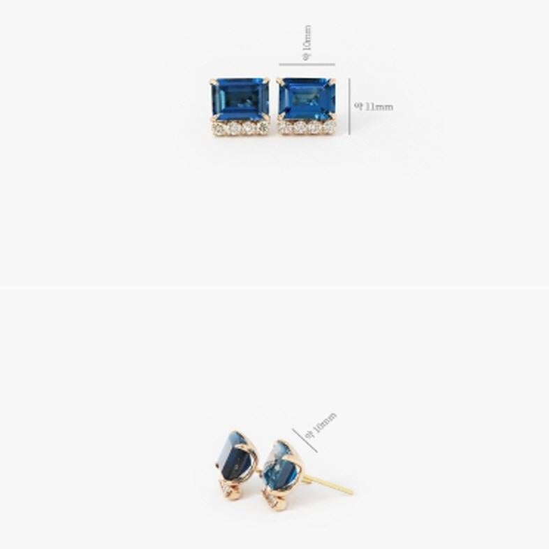 Rough Cut 18K London Blue Topaz and  Diamonds  Earrings For Sale