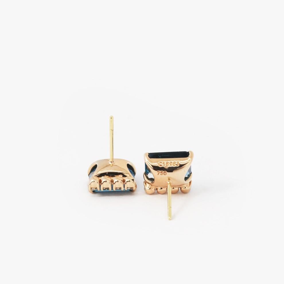Rough Cut 18K London Blue Topaz and  Diamonds  Earrings For Sale