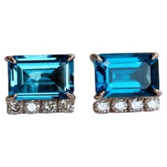 18K London Blue Topaz and  Diamonds  Earrings