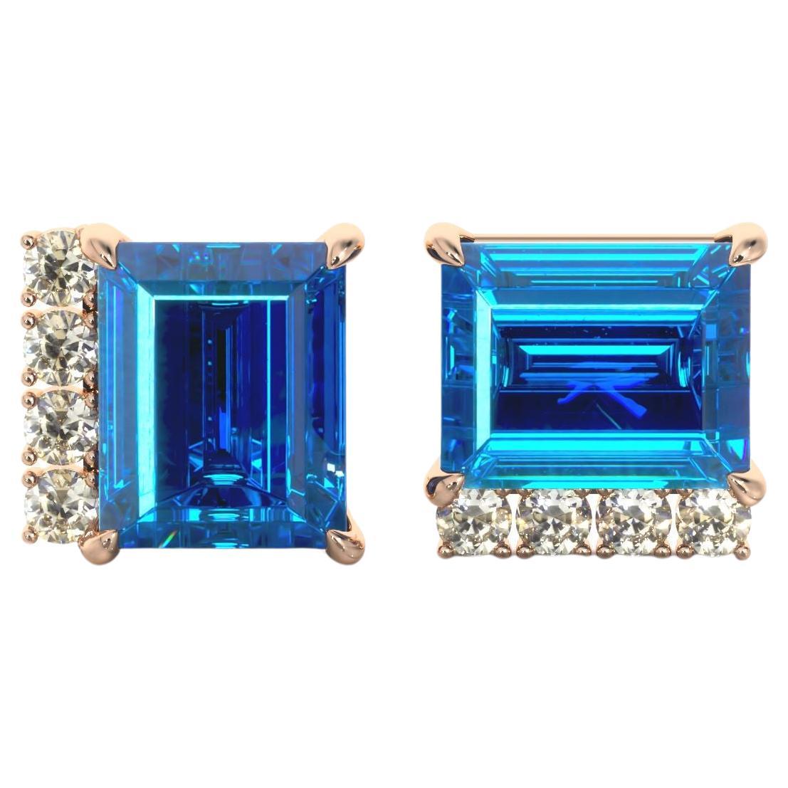 18K London Blue Topaz and  Diamonds  Earrings For Sale