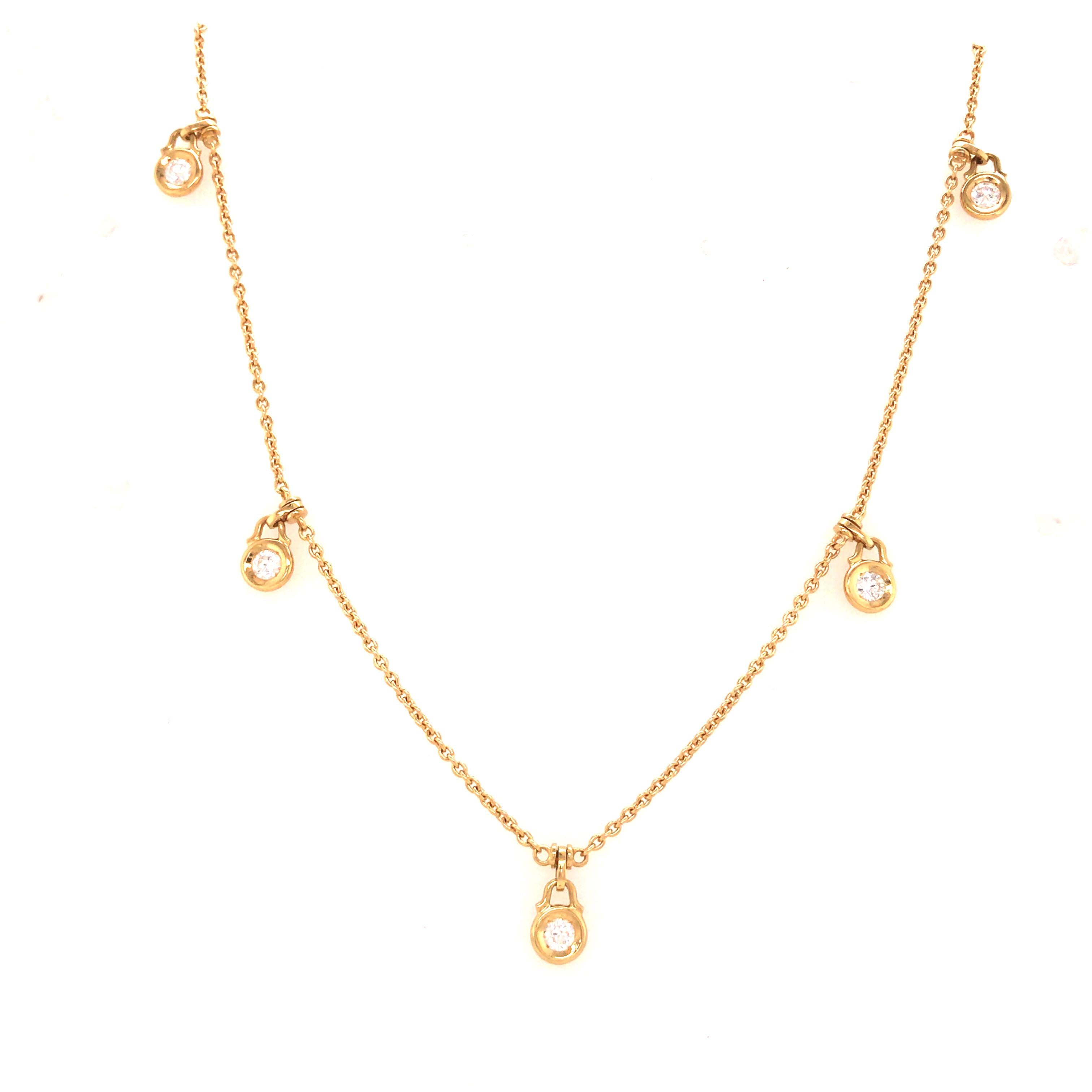 Round Cut 18 Karat Diamond by The Yard Necklace with Dangles Yellow Gold For Sale