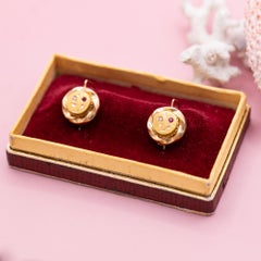 18K lover earrings - Small & light Antique floral dormeuse sleepers - solid gold