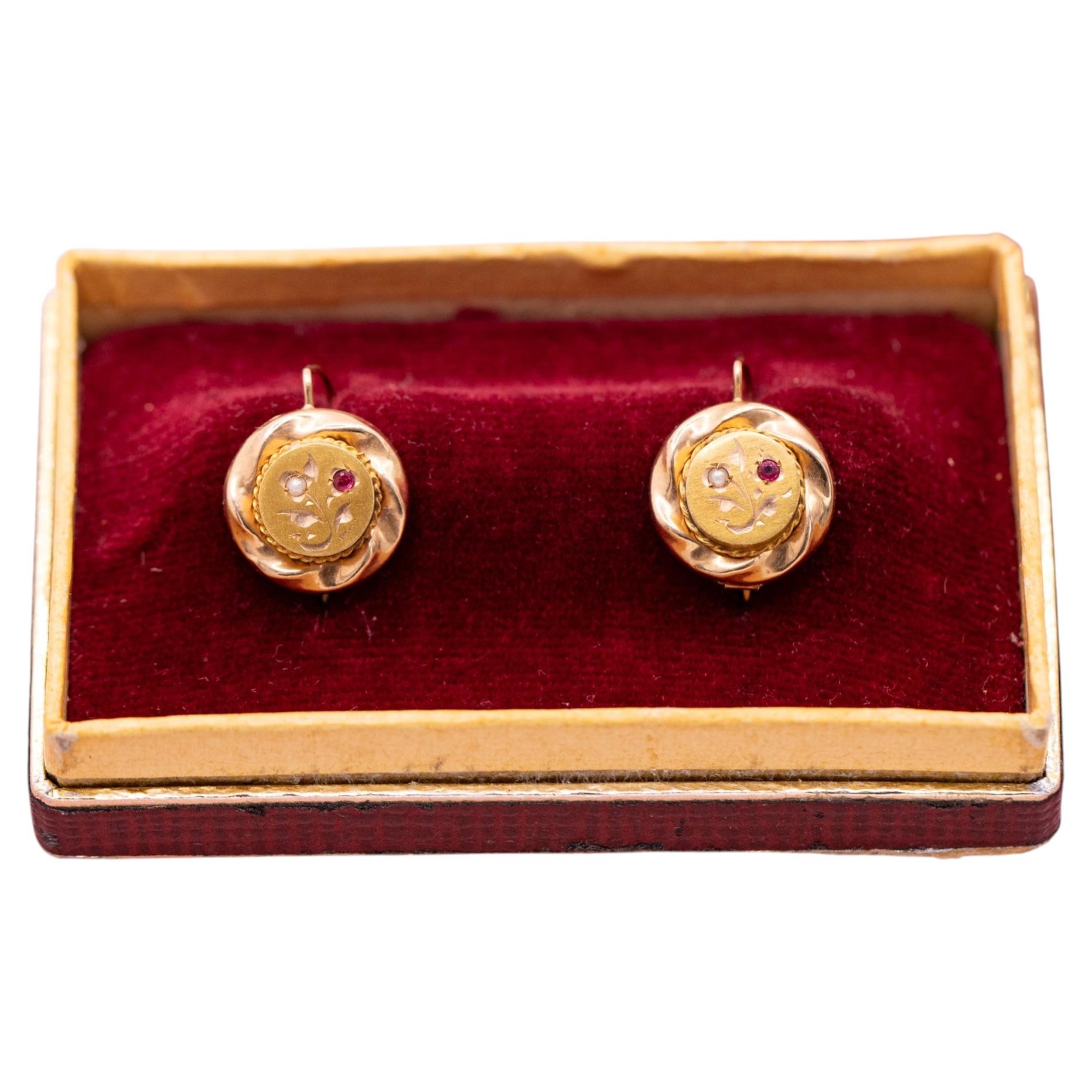 18K Liebhaber Ohrringe - Small & Light Antike florale Dormeuse Schläfer - massivem Gold