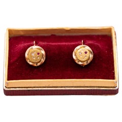 18K lover earrings - Small & light Antique floral dormeuse sleepers - solid gold