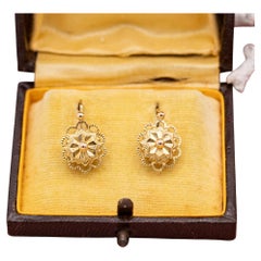 18K lover earrings - Small & light Antique floral dormeuse sleepers - solid gold