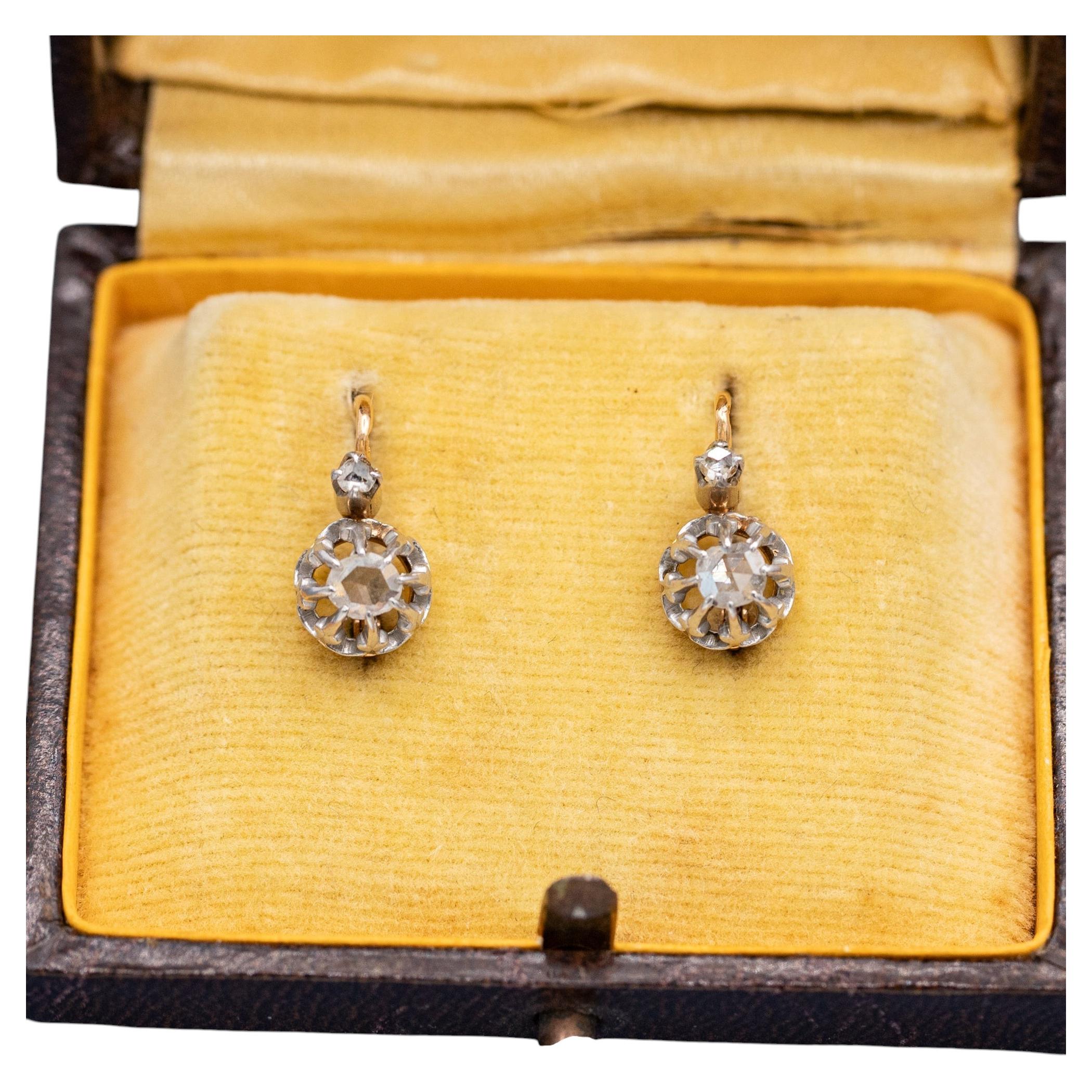 18K lover earrings - Small & light Antique floral dormeuse sleepers - solid gold
